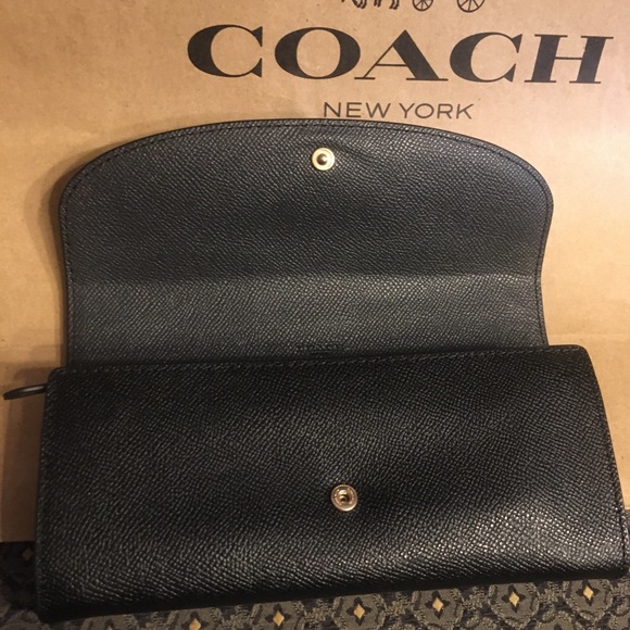 Coach crossgrain Black leather fold snap wallet SALE $99 - Picture 2 of 6
